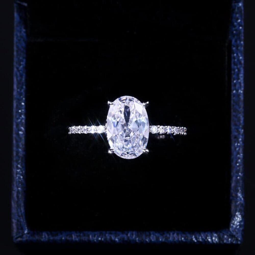 Sterling Silver Engagement Ring Oval Cut CZ Wedding Promise Jewelry for Her - Picture 6 of 6